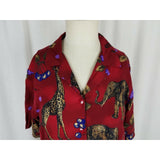 Tapestry Animals Elephants Giraffe Safari Zoo Print Tunic Blouse Top Womens M