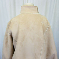 TravelSmith Faux Shearling Leather Sherpa Berber Fur Peacoat Jacket S Tan Vegan