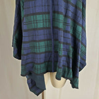 Izod Tartan Plaid Wrap Sweater Cape Poncho Womens S M Green Blue Asymmetrical