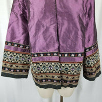 Handmade Open Front Swing Embellished Metallic Sheen Jacket Blazer Womens L XL