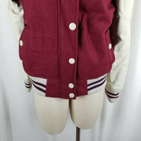 Delia's Hooded Wool Faux Leather Sleeves Varsity Bomber Baseball Jacket Womens L