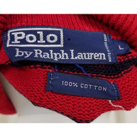 Polo Ralph Lauren Striped Knit Collared Henley Polo Pullover SWEATER Red Mens L