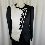 Vintage Mollie Parnis Designer Black Satin Embellished Skirt Suit Womens 8 80s