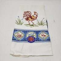 VINTAGE Stevens Rooster Rabbits Swan Flowers Woven 100% Linen Dish Tea Towel NOS