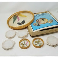 Vintage Bamboo Butterfly Coaster Set Layered Art Iced Tea Cocktail Tray Tiki Bar