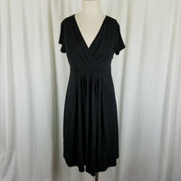 Motherhood Maternity Little Black Faux Wrap Pleated Gathered Dress Womens M NWT