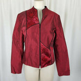 Canvasbacks Metallic Silk Sheen Zip Up Blazer Jacket Womens 8 Textured Patchwork