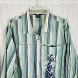 Vintage Le Jean De Marithe + Francois Girbaud Embroidered Striped Shirt Mens XL