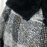 Vintage 50s Woven Plaid Wool Faux Fur Muff Collar MCM Peacoat Swing Coat Womens