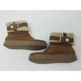 Marc Fisher Buckle Ankle Boots Faux Fur Shearling Suede Side Zip Tan Women's 7M