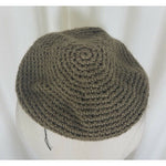 Vintage Knit Crochet Beret Flat Flexible Stretch Circle Rope Look Hat Tan Olive