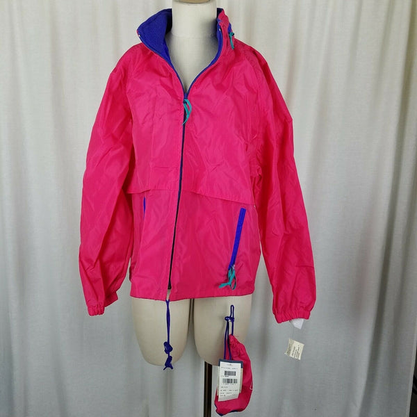 Woolrich Woman Neon Packaway Magenta Windbreaker Jacket Womens M 90s Loud Vtg