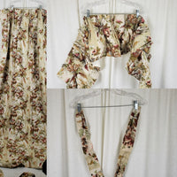 Vintage 70s Floral Birds Colonial Pinch Top Curtains Panels Valance Tie Backs