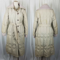 Utex Goose Down Quilted Belted Puffer Parka Long Maxi Coat Womens 16 Funnel Neck