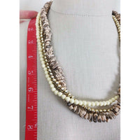 Multi-strand Faux Silver Ivory Pearls Shell Look Beads Beaded Necklace Jewelry