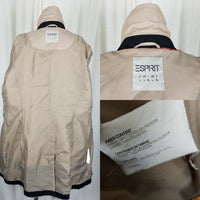 Esprit Short Belted Trench Rain Coat Jacket All Weather Womens L Black & Tan