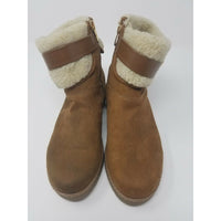 Marc Fisher Buckle Ankle Boots Faux Fur Shearling Suede Side Zip Tan Women's 7M