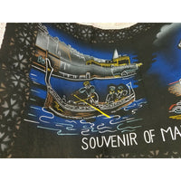 Vintage Malta Island Black Velvet Large Souvenir Pillow Cover Table Runner 50s