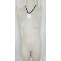 Polished Stone Circle Medallion Pendant Chunky Beaded Necklace Statement Piece