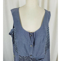 Taillissime Midi Patchwork Polka Dots Ruffled Chambray Dress Womens 22W Blue