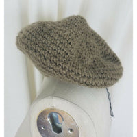 Vintage Knit Crochet Beret Flat Flexible Stretch Circle Rope Look Hat Tan Olive