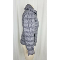 Kenneth Cole Quilted Down Puffer Parka Jacket Womens XS Silver Metallic Gray