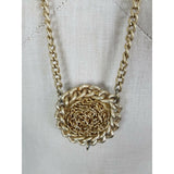 Braided Gold Rope Length Chain Circle Medallion NECKLACE Statement Piece