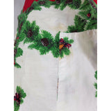 Vintage Christmas Wreath Pinecones Bells Red APRON Mid Century Textile Cotton