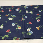 Vintage Floral Coated Cotton Fabric Trumpet Pansy Flower Print Navy Blue Red 3+