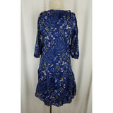 Gap Sheer Cotton Floral Print Layered Tiered Tie Neck Tunic Dress Womens XS Navy