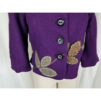 Anthropologie Nick & Mo Boat Neck Flower Applique Button Up Jacket Womens L Plum