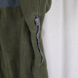Lands End Fleece Jacket Mens L Nylon Blocking Patches Vented Armholes Army Green