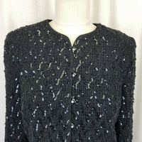 Ursula of Switzerland Heavily Sequined Black Satin Blazer Jacket Womens 12P USA