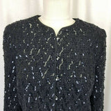 Ursula of Switzerland Heavily Sequined Black Satin Blazer Jacket Womens 12P USA