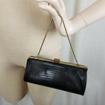 VINTAGE 60s Faux Alligator Snakeskin Leather Hard Case Pillbox Purse Handbag Bag