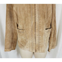 B.T. Limited Brushed Leather Suede Braided Trim Jacket Womens L Full Zip Up