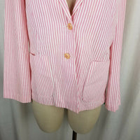 Vintage Bobbie Brooks Candy Striped Seersucker Boyfriend Blazer Jacket Womens 14