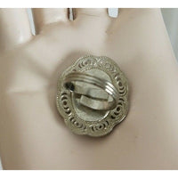 Oval Polished Black Coal Look Adjustable Ring Womens One Size Band Faceted Frame