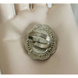 Oval Polished Black Coal Look Adjustable Ring Womens One Size Band Faceted Frame