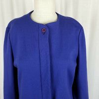 Bleyle All Wool Collarless Placket Front Blazer Jacket Womens 10 Cobalt Blue USA