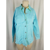 Quacker Factory Jeweled Deconstructed Chambray Blue Jean Shirt Jacket Womens M