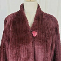 Vintage Vegan Faux Fur Plush Ribbed Wrap Open Front Swing Jacket Womens L Wine