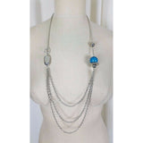 Multi Strand Metal Large Mixed Shape Beads Silver Turquoise BEADED NECKLACE