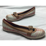 Dexter Plaid Cotton Canvas Leather Belted Buckle Ballet Flats Shoes Womens 5.5