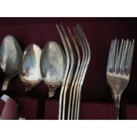 Holmes & Edwards Stainless Steel Floral Flatware Set in Chest Japan Tongs