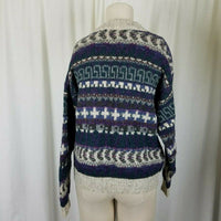 Alps Wool Cable Knit Nordic Fair Isle Cardigan Sweater Womens M Mottled Striped