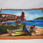 VINTAGE Cotal Middle Eastern Boats Flour Sack Linen Tea Towel or Wall Hanging