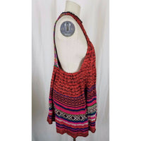 Free People Rare Hearts Red Knit Crochet Sweater Tunic Mini Dress Womens XS NWT