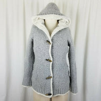 LL Bean Hooded Shearling Lined Wool Toggle Knit Sweater Jacket Cardigan Womens S