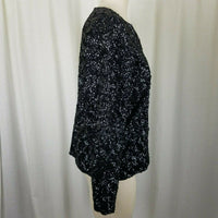 Vintage European Heavily Beaded Black Satin Cocktail Blazer Jacket Womens 40